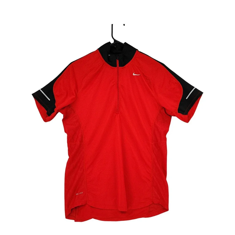 Nike Running 1/2 Zip Shirt S Mens Red Black Dri FIT Athletic Jogging Wicking